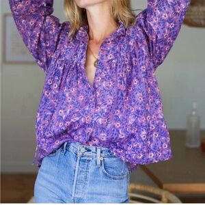 Emerson Fry India Collection Violet Purple Floral Wildflower Emmaline Blouse XS
